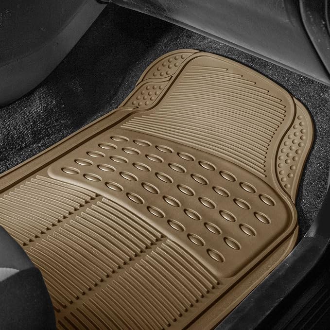 FH Group Automotive Floor Mats Climaproof for All Weather Protection Universal Fit Trimmable Heavy Duty fits Most Cars, SUVs, and Trucks, 2pc Front Set Solid Beige