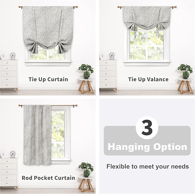 DriftAway Farmhouse Double Layer Linen Blackout Tie Up Curtains Thermal Insulated Striped Fully Lined Balloon Roman Shade Bathroom Window Adjustable Rod Pocket 45 Inch by 63 Inch Roman Black