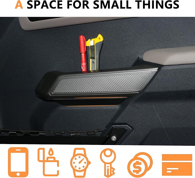 Front Door Handle Storage Tray Organizer Box for 2021 2022 2023 2024 2025 New Ford Bronco 2/4 Door Interior Accessories Inner Side Doors Handle Armrest Grab Insert Pocket Black 2 Pack