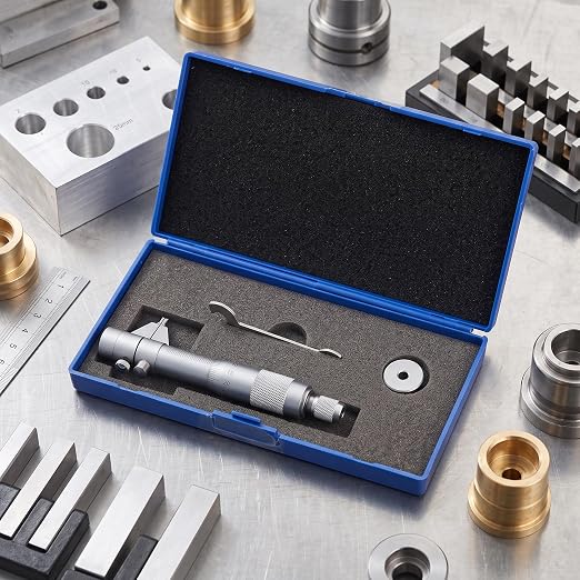 Inside Micrometer Set, Internal Diameter Gage Hole Bore 5-30mm Range 0.01mm Accurate + Wrench + Calibration Ring + Wooden Box