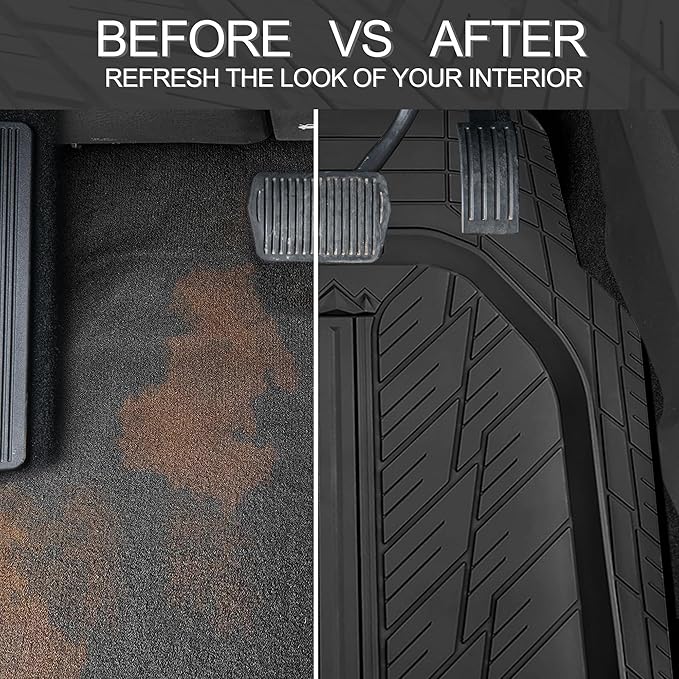 CAR PASS Deep Dish Floor Mats for Cars, Heavy Duty Rubber Floor Mats with Trunk Cargo Liner, Universal Trim-to Fit Automotive Floor mats for Truck Van SUV Waterproof All Weather Car Mats Solid Black