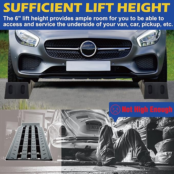 MaxxHaul 50515 6.25" Lift Car Ramps, 2-Pack – 13,000lb GVW, Deep Grooved Surface for Stable Tire Placement, Heavy-Duty, Black
