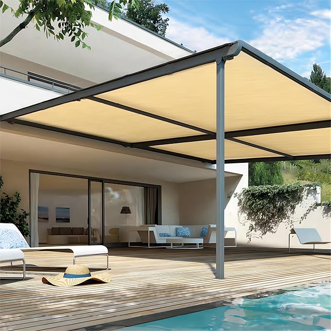 Shatex Shade Panel 10' x 10' Block 90% of Sunlight with Ready-tie up Ribbon for Pergola Gazebo Porch, Wheat