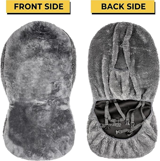 ZONETECH Sheepskin Seat Covers Fuzzy Car Seat Covers Grey Australian Merino Wool Fluffy Fur Auto Accessories All Season Protection for Your Seats Universal Fits Most Car SUV Airbag Compatible 4-Pack
