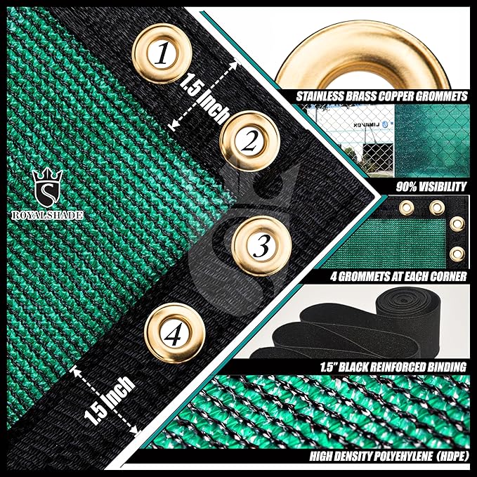 Royal Shade 6' x 25' Green Fence Privacy Screen Windscreen Cover Netting Mesh Fabric Cloth - Cable Zip Ties Included (We Make Custom Size)