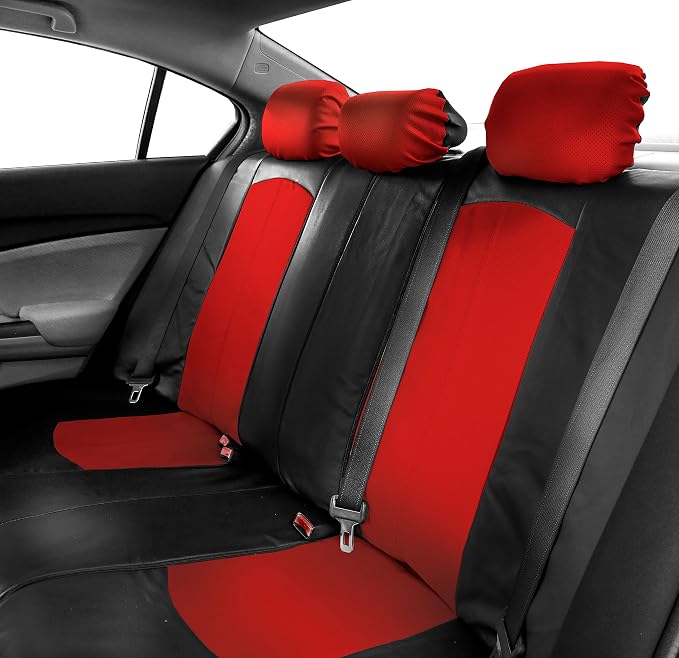 FH Group Automotive Seat Cover Highest Grade Faux Leather Red Black Full Set, Combo Car Seat Cover Design Airbag Compatible Split Bench Tan Car Seat Covers Interior Accessories Universal Fit Truck SUV