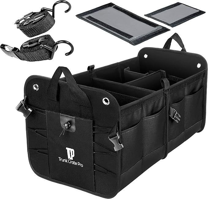 TRUNKCRATEPRO Save 16 per cent off Bundle of 3 collapsible portable multi compartments car trunk organizer for men and women (Gray, black and red)