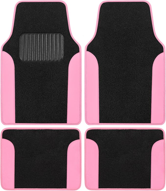 BDK PolyPro Pink Car Seat Covers for Women Gift Set Bundle - Seat Covers for Cars with Carpet Floor Mats, Fur Steering Wheel Cover and Bling Windshield Sunshade