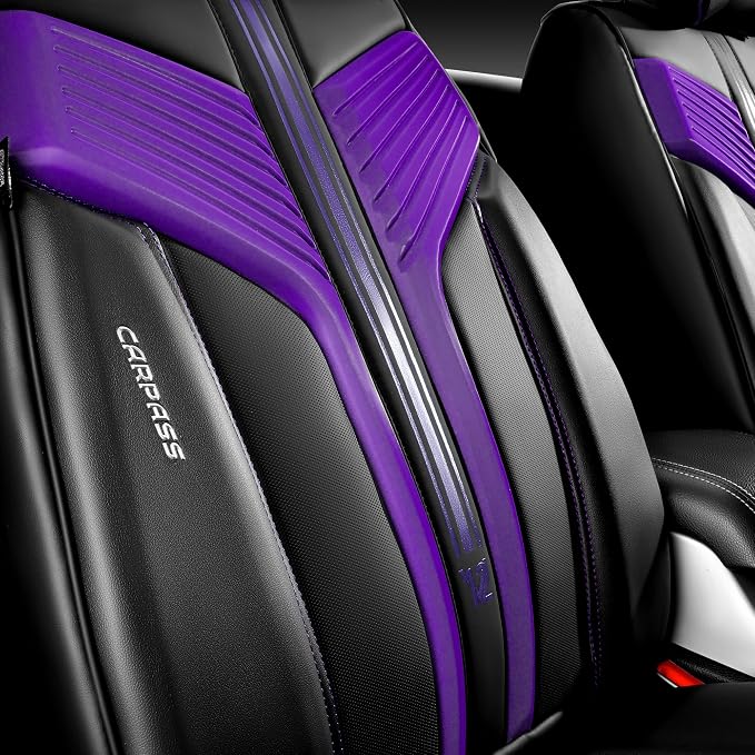 CAR PASS Nappa Leather Seat Covers, Breathable Waterproof Car Seat Covers Full Set, Luxury Leather Front and Back Seats Full Coverage, Universal Fit SUV Pick-up Truck Sedan Automotive(Black Purple)