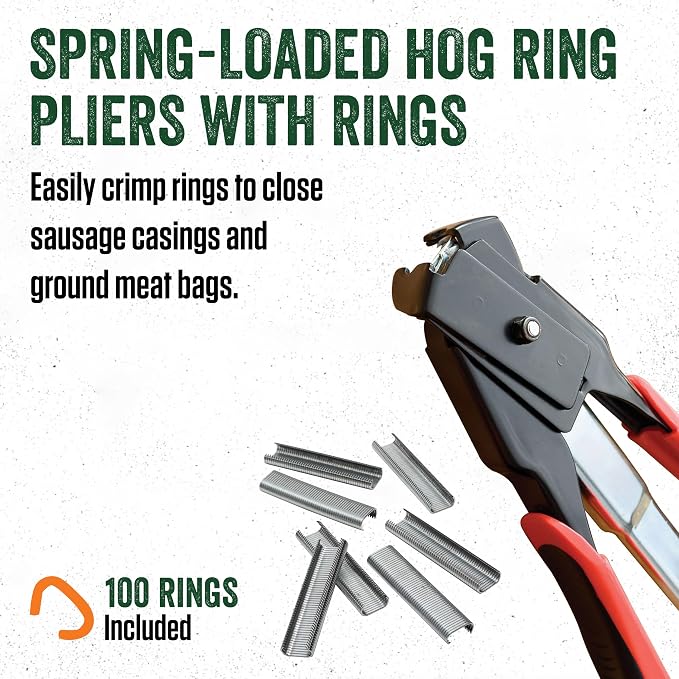 LEM Products Spring-Loaded Hog Ring Pliers, 100 Galvanized Steel Rings, Red and Black (Pack of 5)