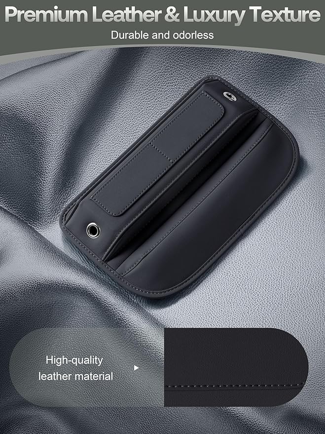 Universal Fit Premium Leather Car Seat Gap Filler Organizer, Center Console Organizer with Card Slots, Clever Gifts for Car SUV Truck Owners (Black, 1 Pack)