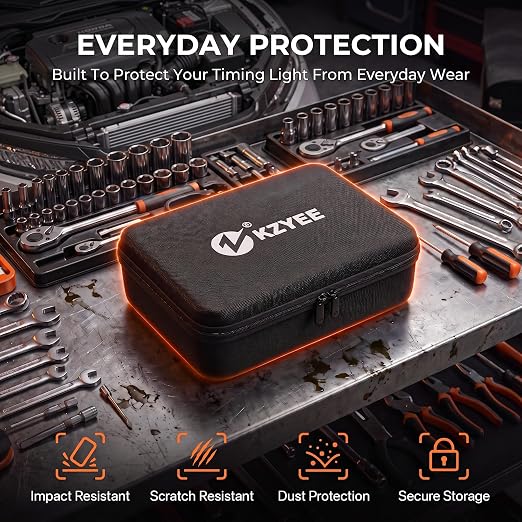 KZYEE Timing Light Protective Case for KT60 / KT80 – EVA Hard Storage Case Designed for Automotive Ignition Timing Lights (13.4" × 8.3" × 4.9")