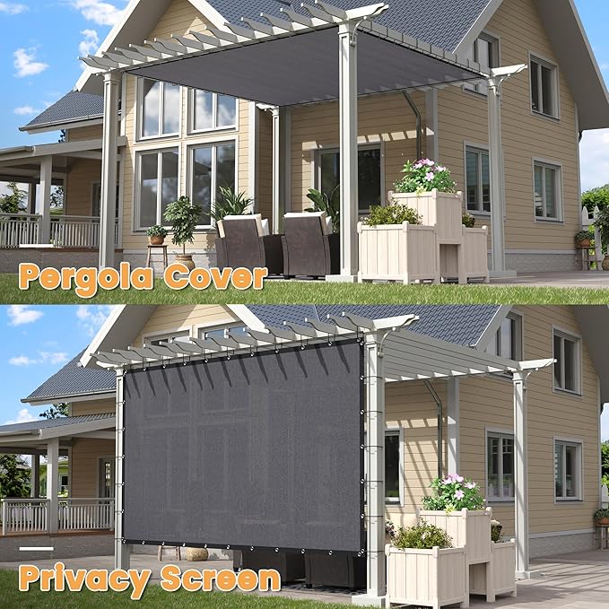 VICLLAX Shade Fabric Sun Shade Cloth Privacy Screen with Grommets for Patio Garden Pergola Cover Canopy 8x12 FT, Grey