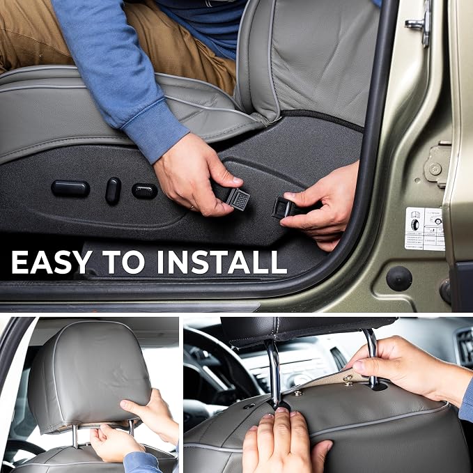 ZONETECH Full Set of 5 Seat Covers for Cars, Waterproof Nappa Leather,Universal Auto Interior Fit for Most Sedans SUV Pick-up Truck (Gray)