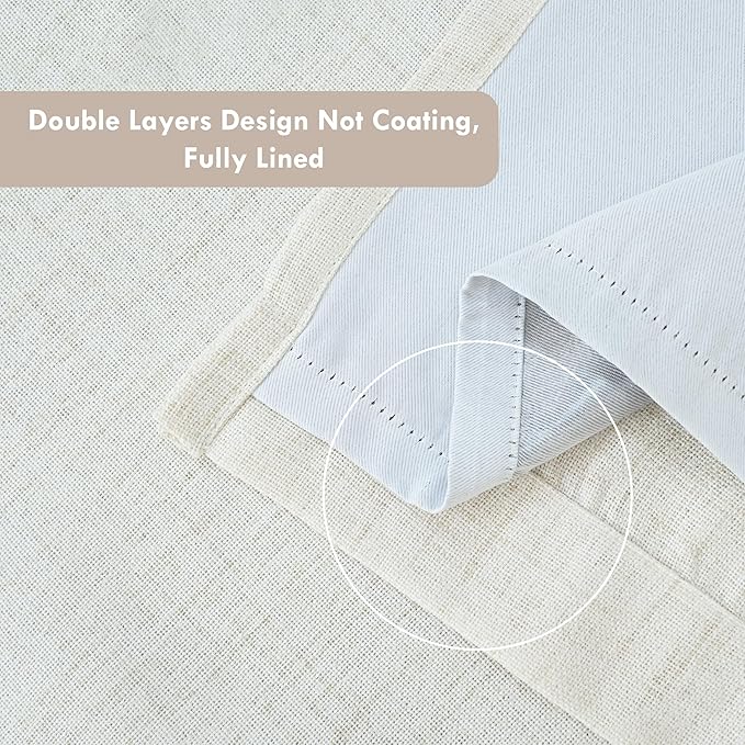 DriftAway Double Layer Linen Blackout Tie Up Curtains Thermal Insulated Fully Lined Balloon Roman Shade Bathroom Window Adjustable Rod Pocket for Small Window 25 Inch by 47 Inch Beige