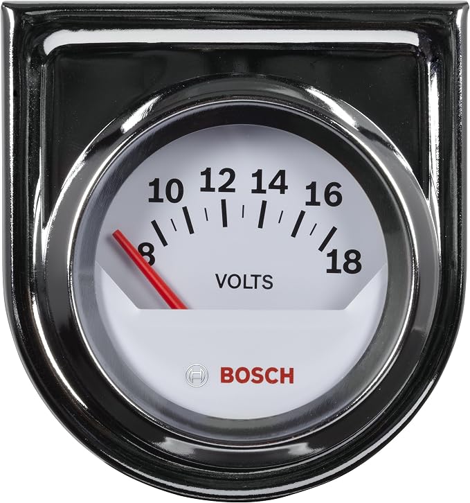 BOSCH SP0F000043 Style Line 2" Electrical Voltmeter Gauge (White Dial Face, Chrome Bezel)