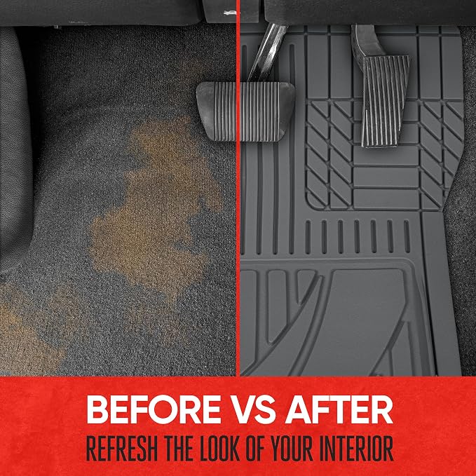 Motor Trend FlexTough™ Heavy Duty Rubber Gray Car Floor Mats All Weather & Jumbo SUV Cargo Liner Full Set - Universal Trim to Fit Automotive Floor Mats & Trunk Mats for Cars Interior Accessories