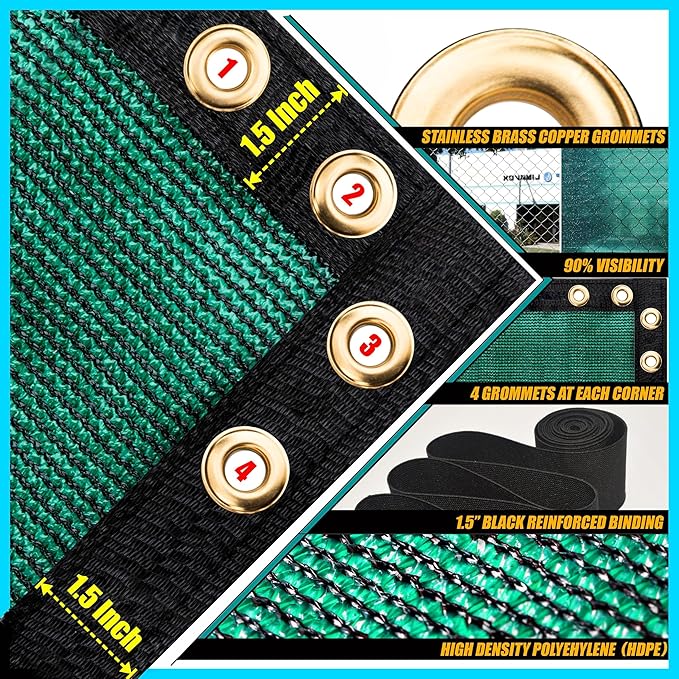 ShadeMart 8' x 44' Fence Privacy Screen Green Heavy Duty 170 GSM Fencing Mesh Shade Net with Grommets & Zip Ties, 90% Blockage Fence Screen for Balcony Yard Outdoor Garden Pool (We Customize Size)