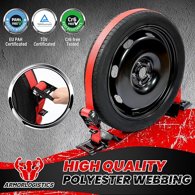 Wheel Chock Tie Down Kit, Heavy Duty Trailer Tire Straps Kit for ATV, UTV, Lawn Mower, 4,400lb Max Break Strength
