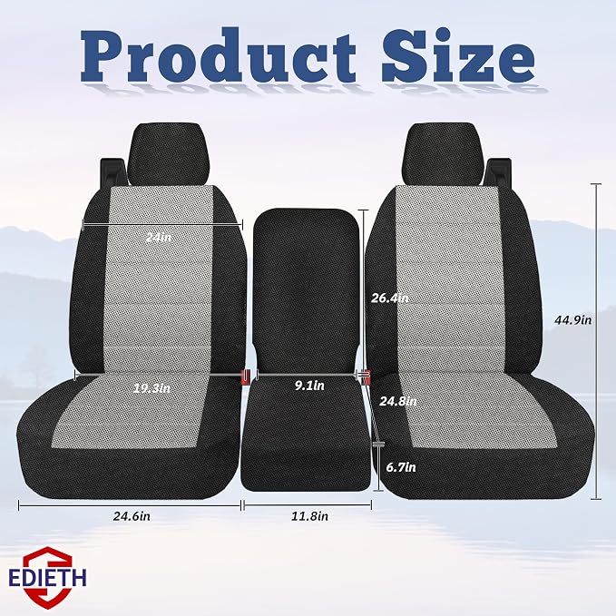 Front 40/20/40 Split Bench Seat Covers Compatible with Ford F150 XL Standard Cab 2004-2008 Sandwich Mesh Sponge Fabric Seat Protector with Integrated Seatbelts & Solid Armrest - Gray