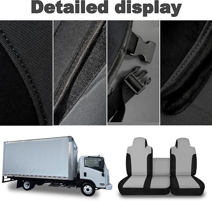Seat Covers for Isuzu NPR 40/60 Split Bench Custom 2006 2007 2008 2009 2010-2025 Knitted Fabric with Soft Foam Padding Breathable Gray