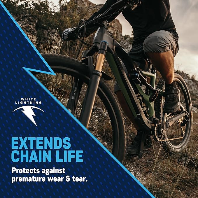 White Lightning Clean Ride Self-Cleaning Wax Bicycle Chain Lubricant – 100% Oil-Free, Reduces Dirt & Grime, Extends Chain Life, Smooth Performance, 8 oz