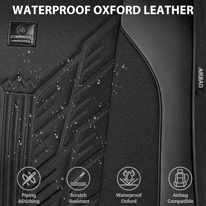 CAR PASS Leather Oxford Large Seat Covers For Truck F150 Ram Silverado Sierra 1500 Seat Covers, Scratch-resistant Water-proof All Weather Universal Fit for Extra Large Truck Car SUV Full Black 3D Tyre