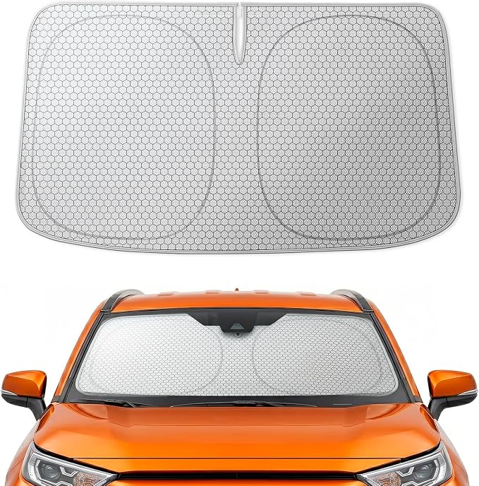 WOLFBOX Foldable Car Windshield Sun Shade, Maximum UV & Heat Shield Front Window Sunshade Visor Protector for SUV Trucks Sedans (Graphene, 64''x34'')