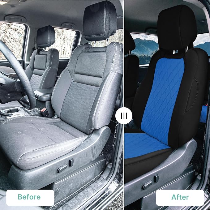 FH Group Custom Fit Car Seat Covers Specifically Made for 2022-2026 Nissan Frontier, Front Set Blue Ultraflex Neoprene Waterproof Automotive Seat Covers for Pickup Truck, Nissan Accessories
