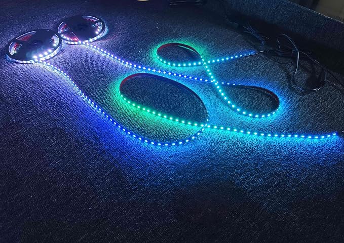 2PCS 16.5FT RGB Dream Color Chasing LED Light Strips Fit for Polaris Slingshot, Smoked Tinted Full Black Out PCB Accent Lights with App & Remote, IP65 Waterproof 33FT Total Underglow Kit