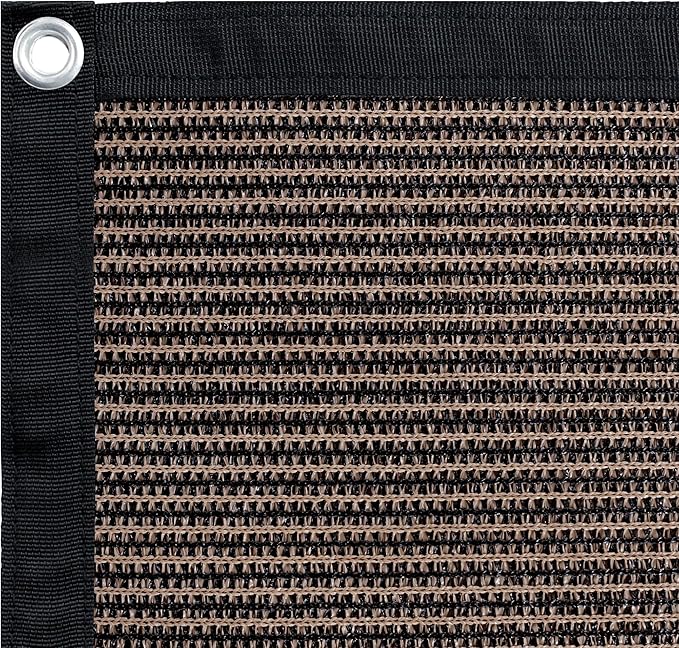 Shatex 90% Sun Shades for Patios 10x 20ft Shade Fabric Sun Shade Cloth Taped Edge with Grommets Sun-Block Mesh Shade for Pergola Cover Canopy Mocha, 12 Bungee Balls