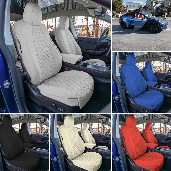 FH Group Custom Fit Car Seat Covers Specifically Made for 2020-2025 Tesla Model Y Ultraflex Neoprene Water Resistant Automotive Seat Covers - Front Set Solid Gray