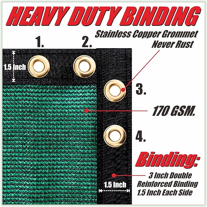 ColourTree Customized Size 6' x 73' Green Fence Screen Privacy Screen - Commercial Grade 170 GSM - Heavy Duty - 3 Years Warranty - Cable Zip Ties Included