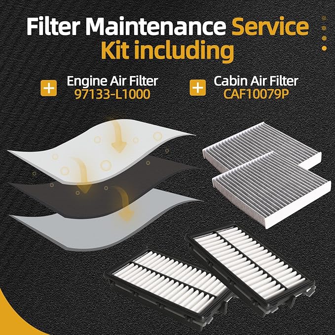 Engine Air Filter & Cabin Air Filter for Hyundai Tucson/Santa Fe/Santa Cruz 2022-2024, for Hyundai Sonata 2020-2023, for Kia Sorento/K5 2021-2024, 2.5L Gas, OE# 28113-L1000 97133-L1000