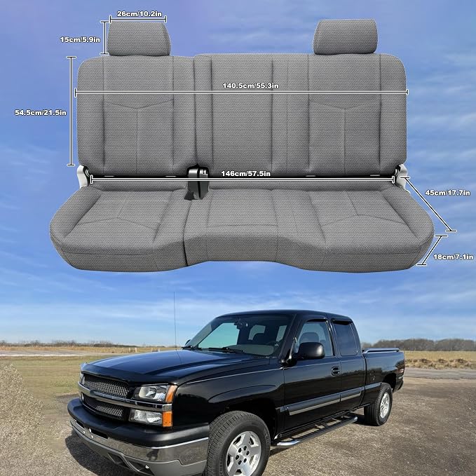 Seat Covers for Chevy Silverado & GMC Sierra 1500 1999 2000 2001 2002 2003 2004 2005 2006 Heavy Duty Cloth Protector Interior Accessories，Waterproof & Machine Washable-Gray (Rear)