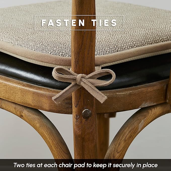Elegant Comfort Chair Cushion Covers with Ties and Non Skid Rubber Backing-Thick Memory Foam - Soft Cushion Pad- Rounded Square Seat Cover- 16 x 16 Inches - Set of 2 Mosaic Textured Pattern, Taupe