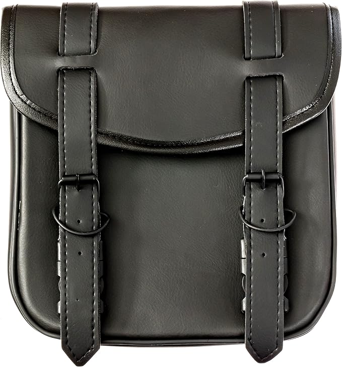 Motorcycle Sissy Bar Black Synthetic Leather Bag 3 Point Heavy Duty Mounts with Quick Release Front Buckles, Universal Fit for Sissy Bars or Forks