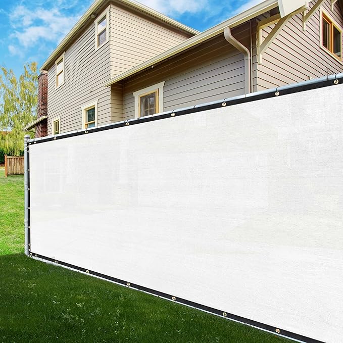 ShadeMart 8' x 119' Fence Privacy Screen White Heavy Duty 170 GSM Fencing Mesh Shade Net with Grommets & Zip Ties, 90% Blockage Fence Screen for Balcony Yard Outdoor Garden Pool (We Customize Size)