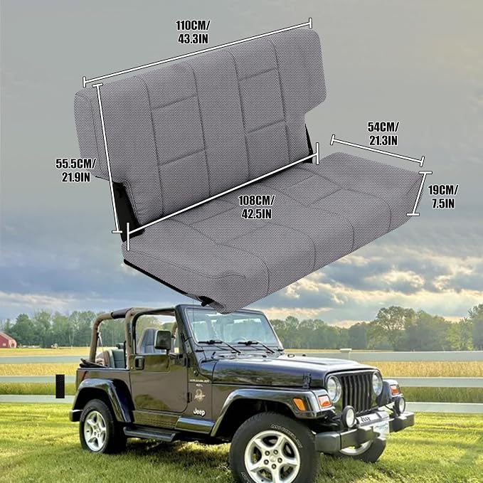 Custom Seat Covers for Jeep Wrangler TJ 1997 1998 1999 2000 2001 2002 Heavy Duty Cloth Protector Interior Accessories，Waterproof & Machine Washable, Foam Padded - Gray（Rear）