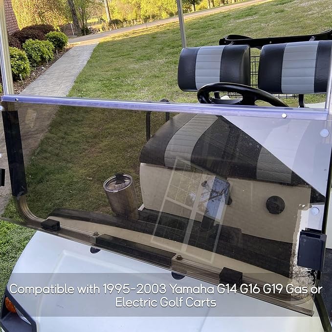 ECOTRIC Tinted/Smoke Windshield Compatible with 1995-2003 Yamaha G14 G16 G19 Gas and Electric Golf Cart Fold Down Windshield