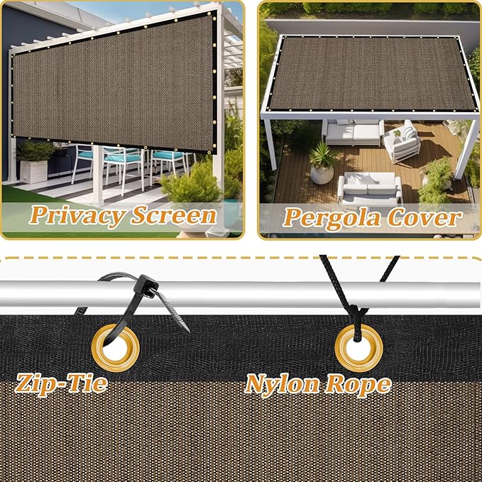 Shade&Beyond Customized Size 7' X 19' Shade Cloth with Grommets, 90% UV Protection UV Protection Mesh Tarp Sun Screens for Patio GN04, Mocha