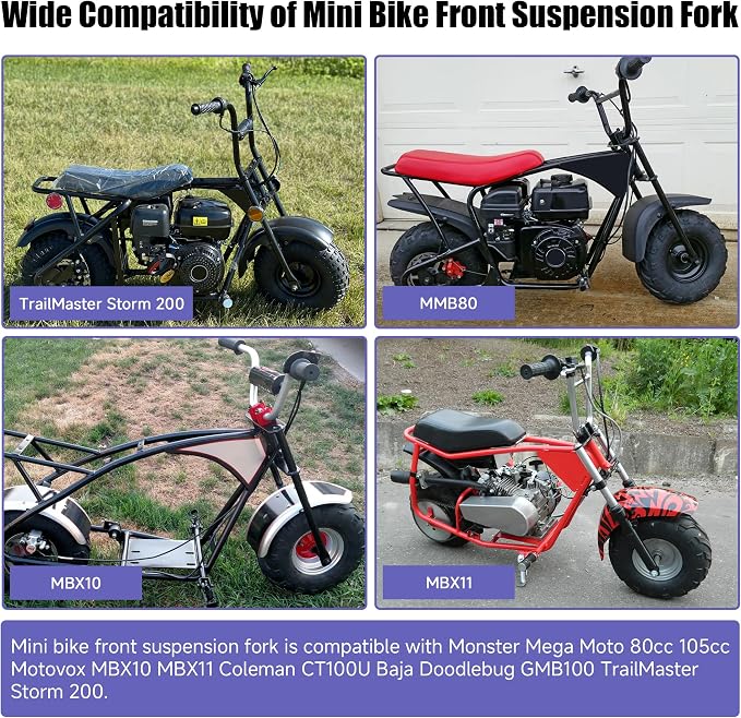 Mini Bike Front Suspension Fork Kit Compatible with Monster Mega Moto 80cc 105cc Motovox MBX10 MBX11 Coleman CT100U Baja GMB100 TrailMaster Storm 200 Parts 7/8 Handlebar