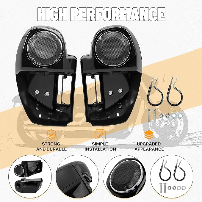 ECOTRIC 6.5'' Motorcycles Lower Vented Leg Fairing W/Speaker Box Pods Grilles Compatible with 2014-2024 Harley Davidson Touring Street Glide Road Glide Electra Glide Road King Trike Model Vivid