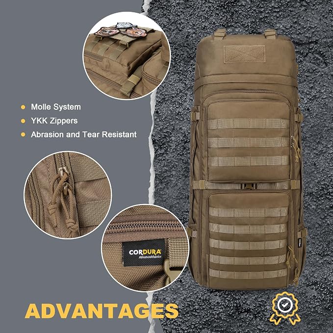 Mardingtop 75L Molle Hiking Internal Frame Backpacks with Rain Cover for Camping,Backpacking,Travelling(Cordura Khaki)