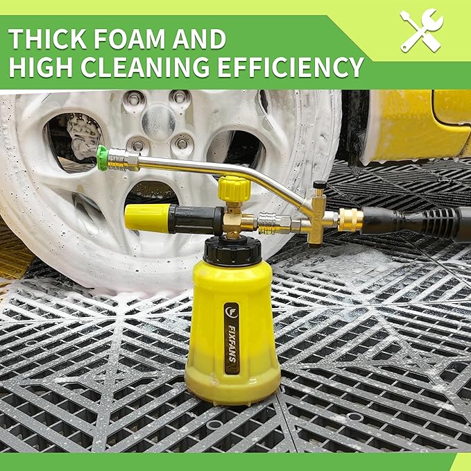 FIXFANS Foam Cannon Dual Connector Accessory for Pressure Washer, Double Tip Attachment Soap Cannon with Replacement Adapter for Portland Husky and Ryobi Power Washer, 1/4" Quick Connect, 5 Nozzles