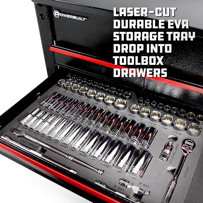 Powerbuilt Master Socket 69 Piece Set, 1/2 Drive, SAE and Metric, 6 and 12 Point, Deep Sockets, Extension Bars, Ratchet - 949006