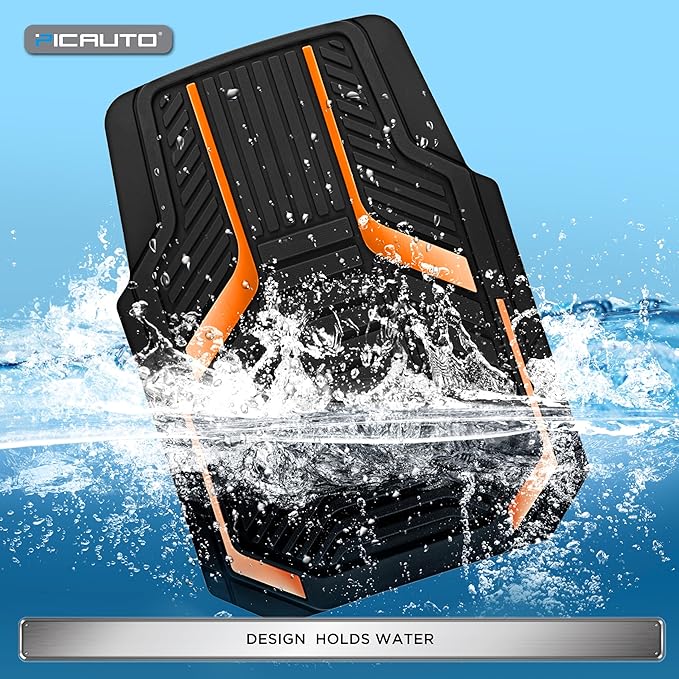 PIC AUTO Heavy Duty Rubber Floor Mats, Orange Aluminum Film Car Mats Set, Front and Rear Car Mats with Anti-Slip Backing, All Weather Protection, Trim-to-Fit for Automotive SUV, Sedan, Van