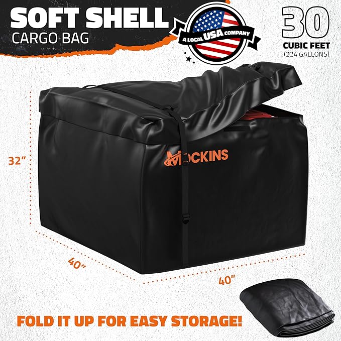 Mockins 30 CuFt Square Trailer Hitch Cargo Carrier Bag | 40"x40"x32" 500D PVC Weatherproof Cargo Bag for Hitch Carrier | Versatile Waterproof Truck Bed Storage Set w/Buckle Straps, Lock & Carry Bag