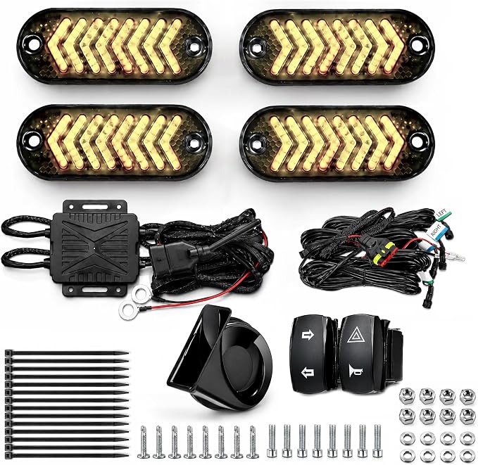 UTV Turn Signal Kit, IP67 Waterproof & Durable, Pre-Wired Plug-and-Play, 110dB Horn, Rocker Switch, Oval Universal Street Legal UTV Turn Signal Kits, Fits Polaris Can-Am CFMOTO