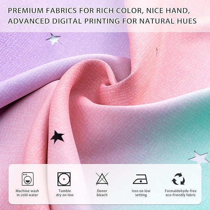 XiDi Blackout Curtains for 84 inches Long, Girls Bedroom Decro, Window Ombre Curtains 2 Panel Sets, Kids Room Unicorn Princess Theme Home Decor Colorful Rainbow Design Pink/Purple/Green